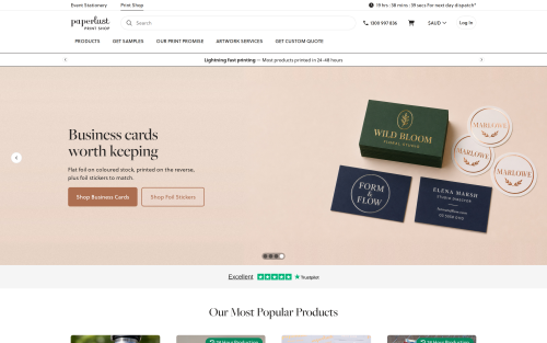 Paperlust Print Shop homepage, desktop