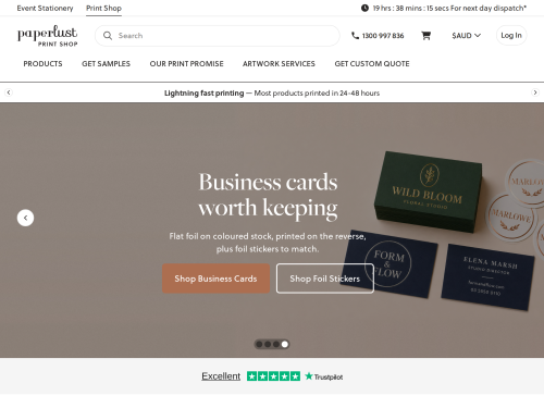 Paperlust Print Shop homepage, tablet